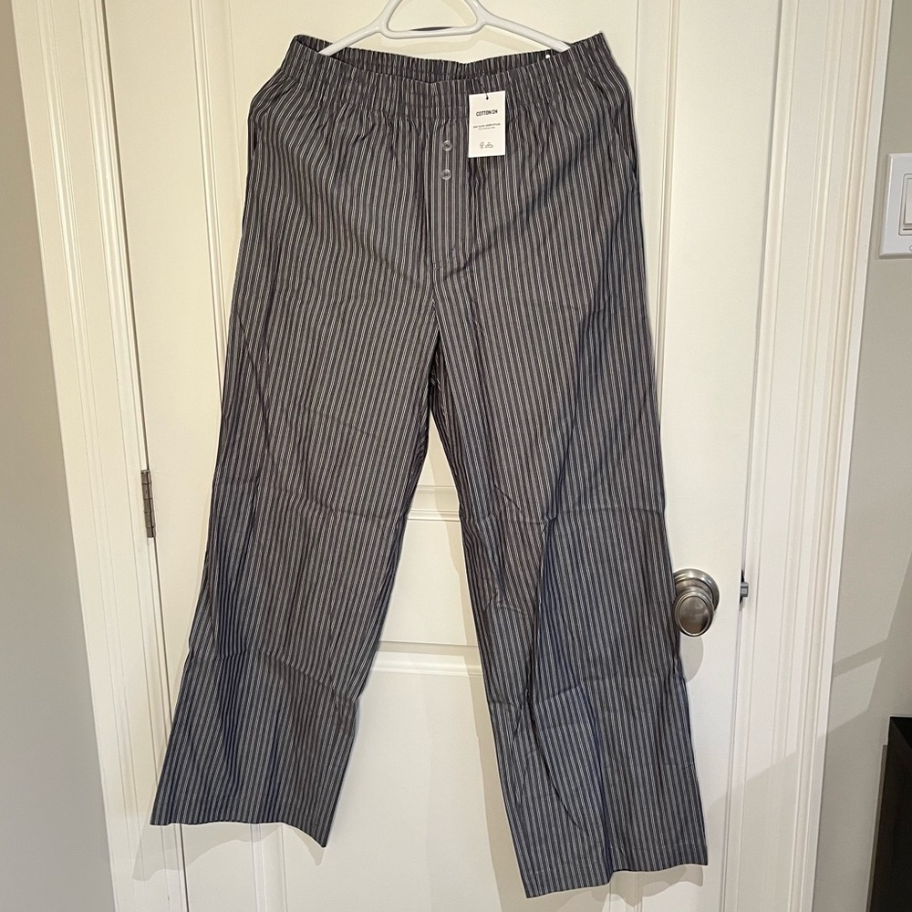 Cotton On Elastic-Waist Poplin Pants - Gray/White